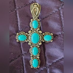American West Sleeping Beauty Turquoise cross pendant